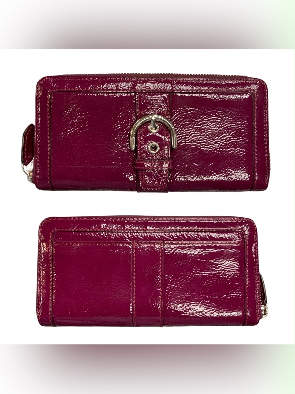 Coach Patent Leather Zip Wallet - Berry